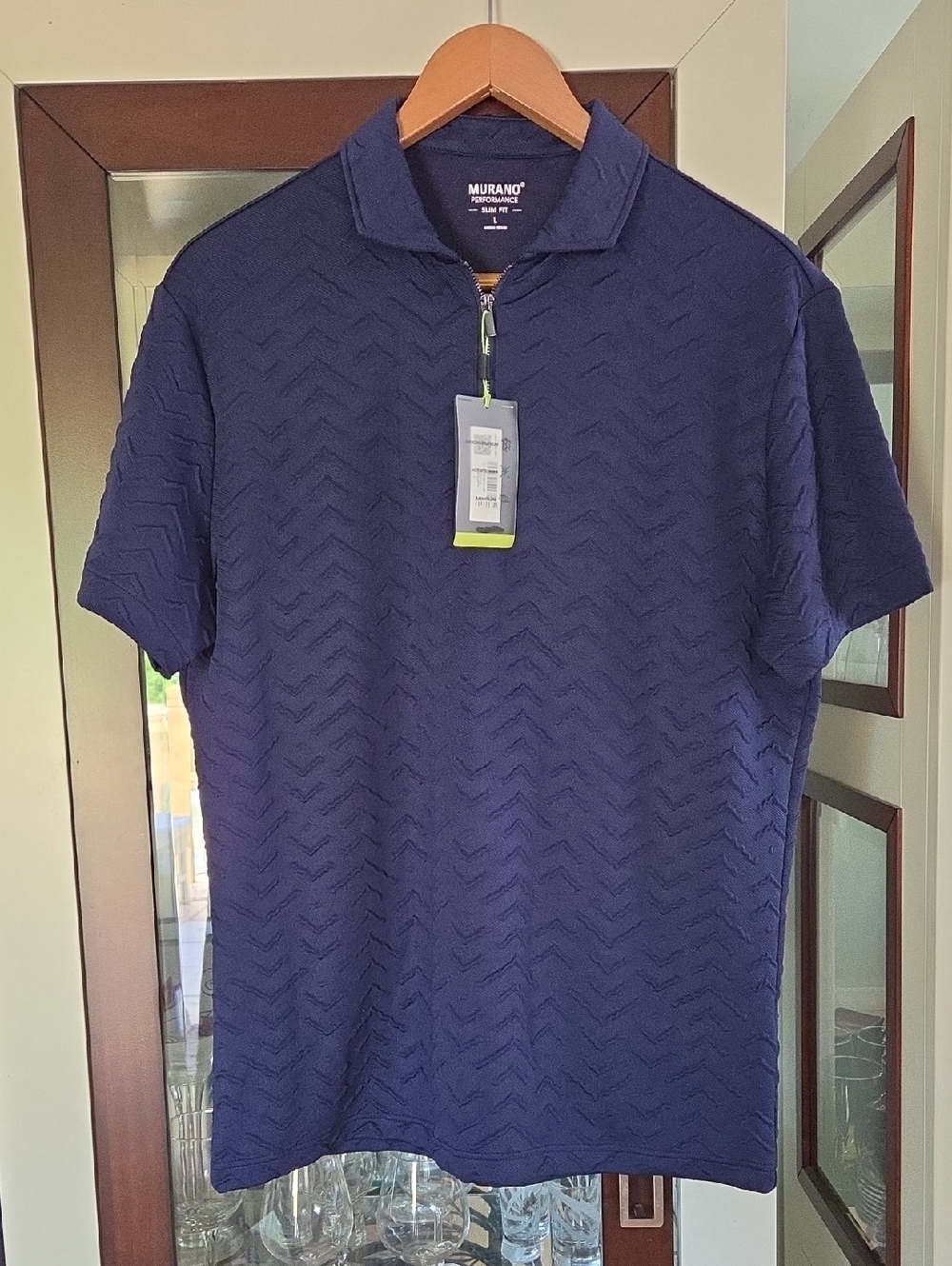 NWT Murano Navy Textured Short-Sleeve Zip Polo ❤️